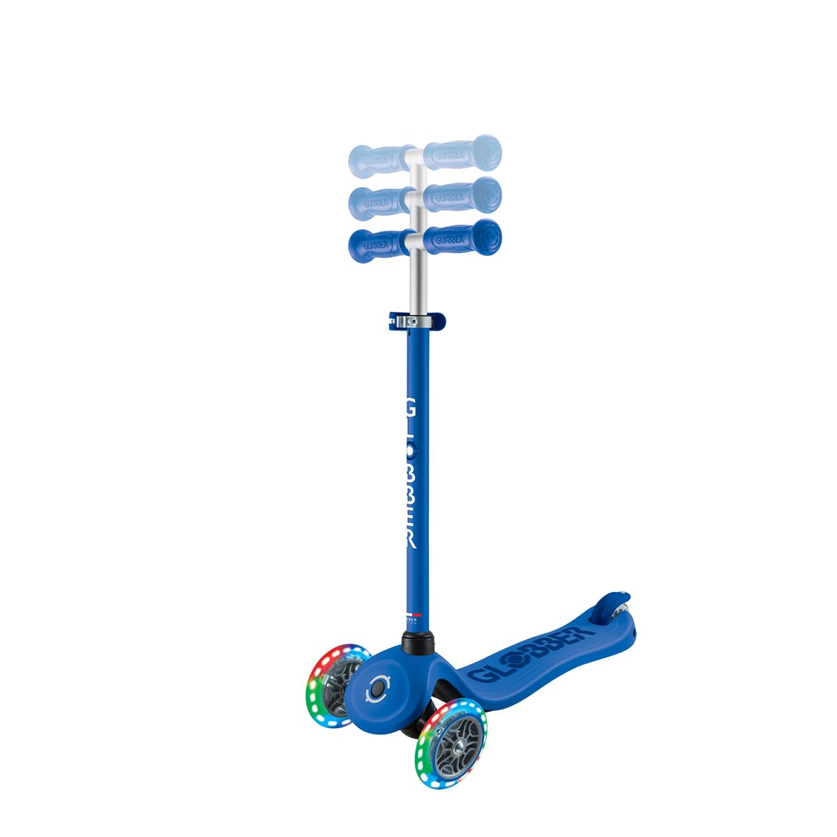 Globber - GO•UP SPORTY LIGHTS - Monopattino a 3 ruote con seduta, per bambini dai 15 mesi ai 6 anni, Blu scuro