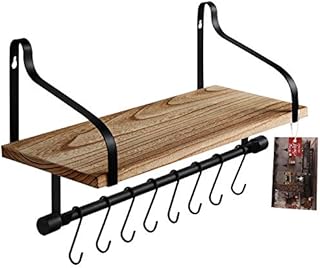 TJ.MOREE Coffee Shelf Wall Mounted, Kitchen Shelf with 8 Hooks, Mugs Rack, Coffee Bar Shelf, Rustic Floating Storage Shelves Wall Decor