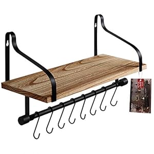 TJ.MOREE Coffee Shelf Wall Mounted, Kitchen Shelf with 8 Hooks, Mugs Rack, Coffee Bar Shelf, Rustic Floating Storage…