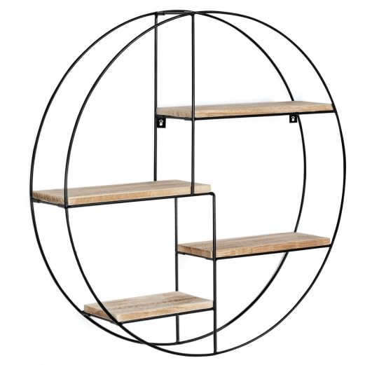 IDMarket - Etagère murale ronde LILY 4 niveaux bois et métal design industriel