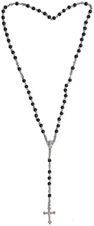 ONE POINT COLLECTIONSJesus Cross Black Crystal Link Necklace Pendant Chain Dog Tag for Men and Boys