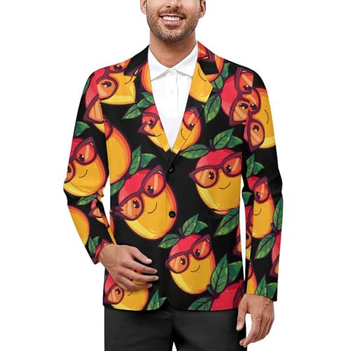 Funny Mango With Glasses Men's Suits Business Formal Suit Dress Print Jackets Casual Wedding Party Coat