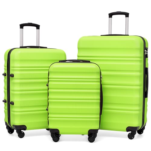 COOLIFE Hartschalen-Koffer Trolley Rollkoffer Reisekoffer mit TSA-Schloss und 4 Rollen (Grün, Koffer-Set)