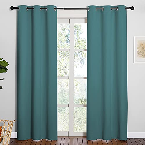 Image of NICETOWN Thermal Insulated Solid Grommet Blackout Curtains /Drape for Living Room (Sea Teal, 1 Pair, 42 by 84-Inch)