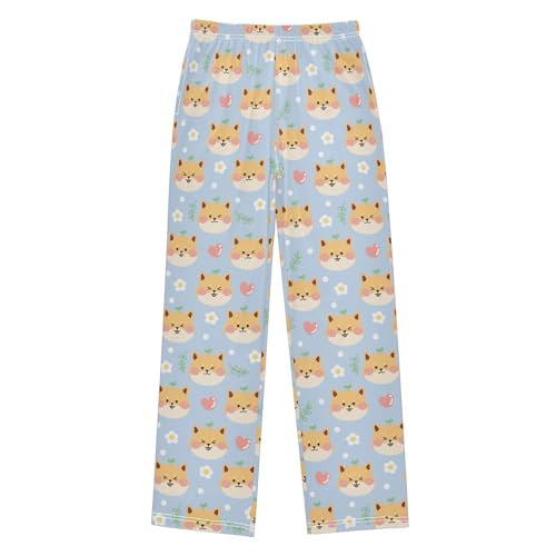 Corgi Dog Daisy Floral Boys Long Pants Soft Trousers Elastic Waist Kids Lounge Bottoms with Pockets S-XL
