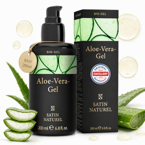 BIO Vitamin C Serum Gesicht 100 ml - Vitamin C hochdosiert auf Bio Aloe Vera Basis mit Hyaluron – Skincare Vegan - Gesichtspflege, Augenringe entfernen, Anti Aging - Naturkosmetik - Satin Naturel 4 Aloe Vera Gel BIO 200ml - Das Beste der Aloe Vera Pflanze - Vegan - Natürliche After Sun Pflege - Skincare - Bei Sonnenbrand & als Feuchtigkeitscreme Gesicht - Satin Naturel - Naturkosmetik