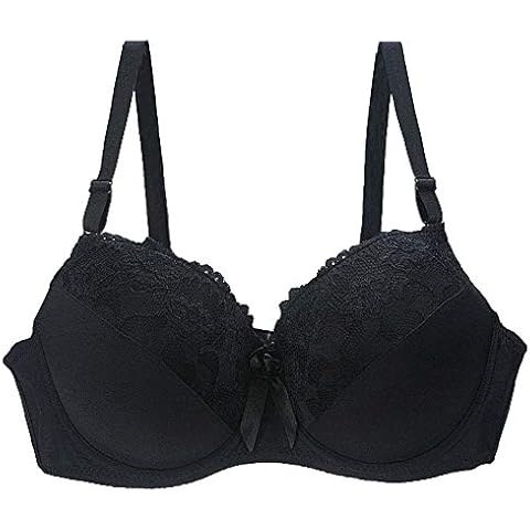 Swbreety Women's Full Figure Lightly Lined Underwire Lace Bra Gathered Underwear Black Cover