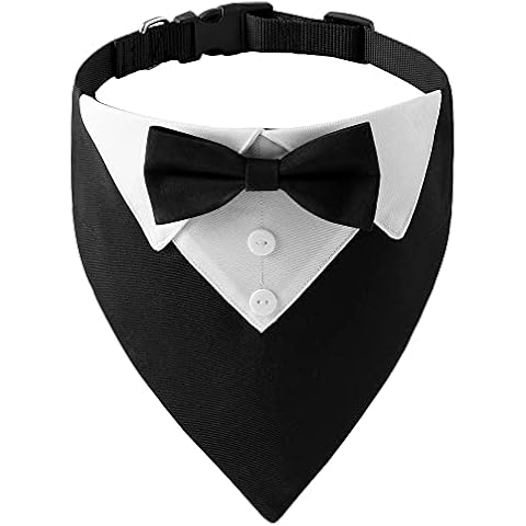 Bnibol Tuxedo Dog Collar for Wedding Engagement and Birthday, Formal Dog Bandana Collar Costume with Bow Tie and Adjustable Buckle,Suitable for Small Medium Large Dog. (Black, L) Cover