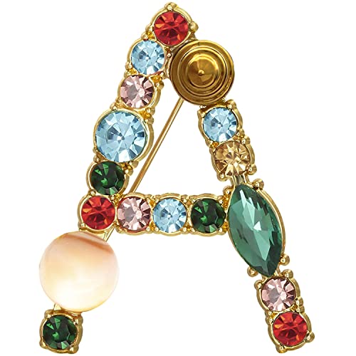 XGALBLA Letters A Plated Metal Stone Clear Colorful Crystal Lapel Pin Brooches Collar(Gold Tone)