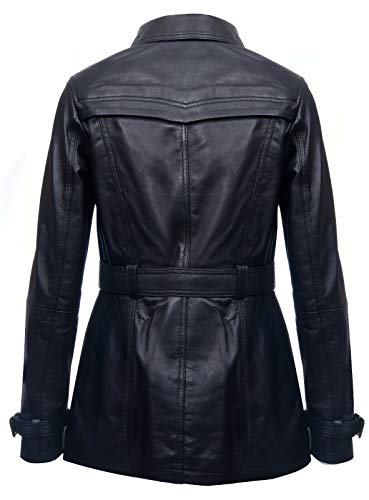 Ladies Leather Trench Coat Black Mid Length Coat Classic Jacket4