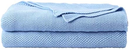 PiccoCasa 100% Cotton Knit Throw Blanket,Solid Lightweight Decorative Throws and Blankets,Soft Knitted Throw Blanket for Sofa Couch, Beige, 50" x 60"