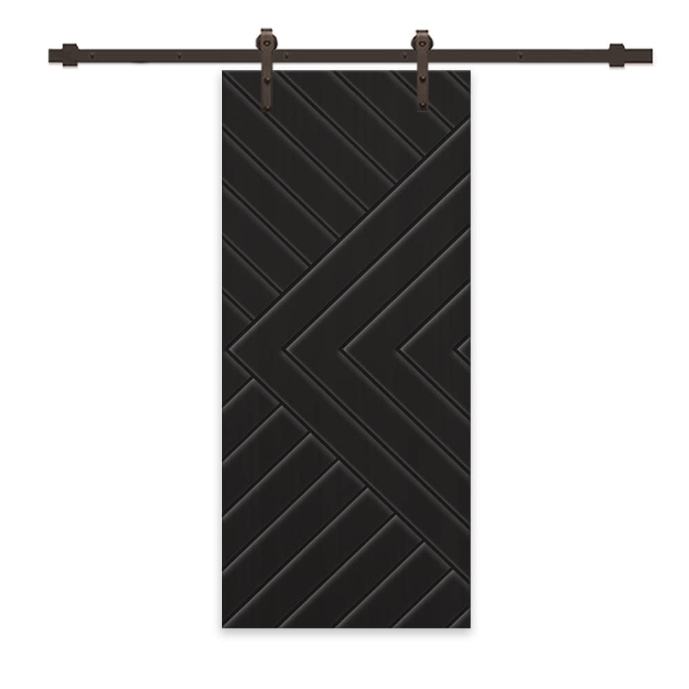 Calhome Chevron Arrow Black Sliding Barn Door installed in a modern room