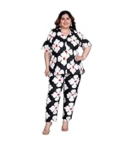 KALAVISHA Latest Printed Shirt Style Cotton Night Suit for Women with Extra Plus Size Black