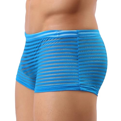 Faringoto Boxer pour Homme en Transparente rayée sous-vêtements Sexy Transparent, Bleu, Medium