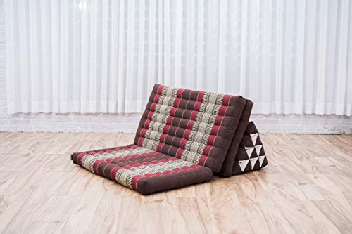 Image of Leewadee 3-Fold Mat XXL with Triangle Cushion - Firm TV Pillow, Foldable Mattress with Cushion Made of Kapok, 67 x 31 inches, Brown Red