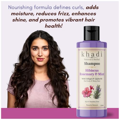 Image of Khadi Hibiscus Rosemary Mint Shampoo with Collagen & Jojoba Oil | Curly & Wavy Hair Care | Khadi Herbal Shampoo for Women & Men | Sulfate, SLS & Paraben Free 120 ml
