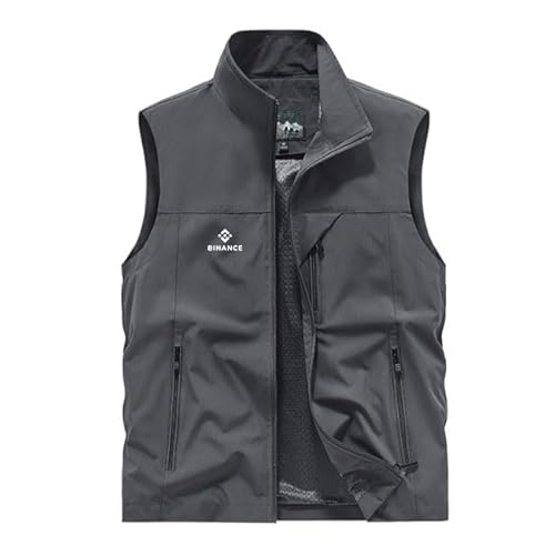 HFVUYAR Gilet de pêche pour homme avec plusieurs poches, veste de travail pour Binance, veste légère sans manches pour la randonnée en plein air, gris, L