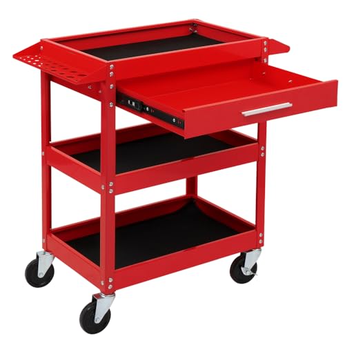 TUFFIOM 3 Tier Rolling Tool Cart with Drawer, Tool Service Cart on Wheels w/2 Brake, 330 LBS...