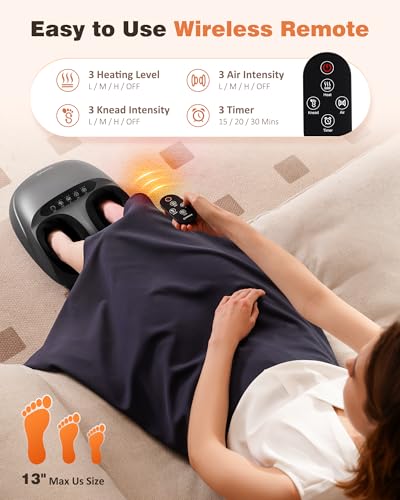 KNQZE Shiatsu Masajeador de Pies con Calor, Amasamiento, Rodillos y Compresión de Aire, 2026 Eléctrico Masajeador Pies para Fascitis Plantar y Alivio del Dolor, 3 Modos de Calor y Masaje, Regalo, Gris - imagen 2