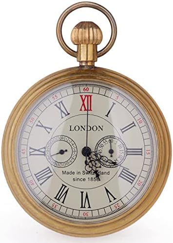 Tiong Antique Copper London Pocket & fob Watches Mechanical Watch Hand Wind Mens Pocket with Chain Xmas Gift Box