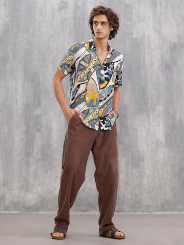 Image of WROGN Men's Shirt | Multicolor Abstract Geometric Print | Slim Fit