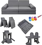 COMFYRA 10 PCS Modular Kids Play Couch with 6 Inflatable Balls – Convertible Foam and Floor Cushion Sofa for Boys and Girls, Perfect Play Couch for Toddlers, Playrooms or Bedrooms (Grey)