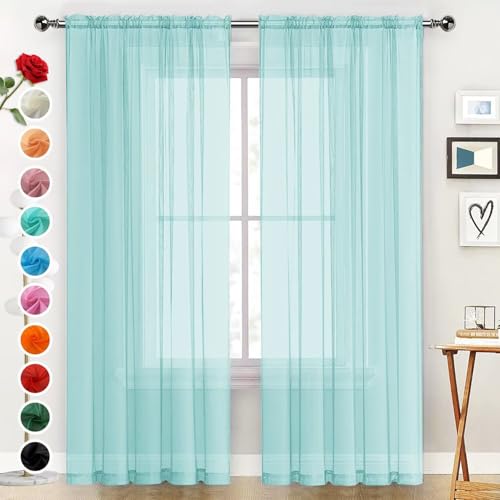 SpaceDresser Basic Rod Pocket Sheer Voile Window Curtain Panels Sky Blue 1 Pair 2 Panels 38 Width 84 Inch Long for Kitchen Bedroom Children Living Room Yard（Sky Blue, 38W x 84L）