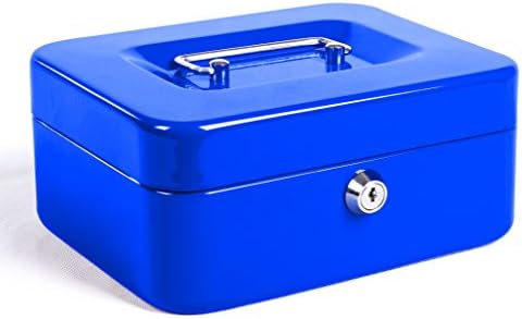 Jssmst Locking Medium Steel Cash Box with Money Tray,Lock Box,Blue