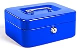 Jssmst Locking Small Steel Cash Box with Money Tray,Lock Box,Blue