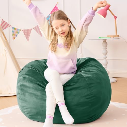 Image of Bean Bag Chairs for Kids - 2.5FT Round Memory Foam Furniture BeanBag Chair - Kids /Teens Bean Bag Sofa with Soft Micro Fiber Cover - Fluffy Couch for Playroom Living Room Bedroom, Green