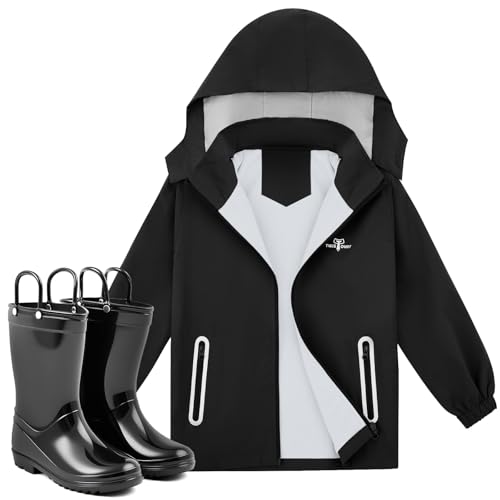 Image of Twistover Boys Rain Jacket and Boots Set Kids Rain Coat with Detachable Hood Windbreaker for Toddler Windproof Waterproof