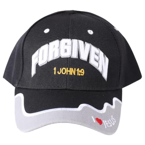 Forgiven | Black Christian Hats for Men Womens Baseball Hat | One Size Adjustable Velcro Strap Baseball Cap | Inspirational Dad Hats for Christians Cover