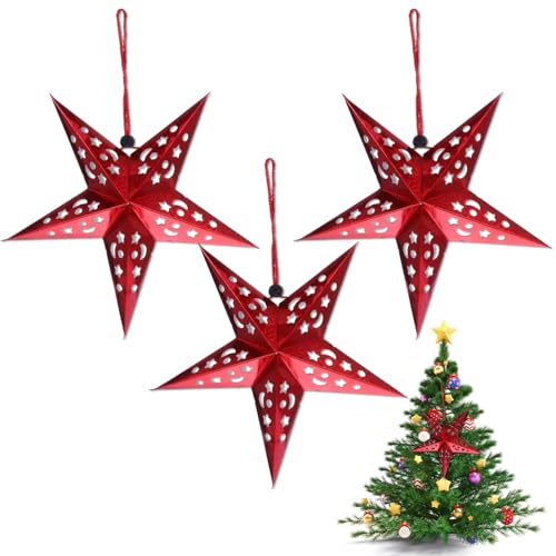 Estrellas de Papel Navidad - Set de Estrella de Papel 45 cm - Diseño Único, 7 Puntas, Resistente, Reutilizable, Decoración y Luces Navideñas