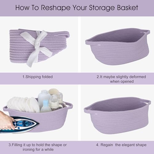 Image of Baby Gifts Basket Empty with Gifts Bag and Ribbon13 inchx10 inchx5 inch Cute Gifts Basket to Fill Easter Basket Birthday Basket Small Woven Cotton Rope Basket Baby Toy Baske(purple, large)