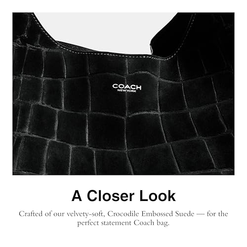 Coach Brooklyn Shoulder Bag 39 in Crocodile-Embossed Suede, B4/Black4