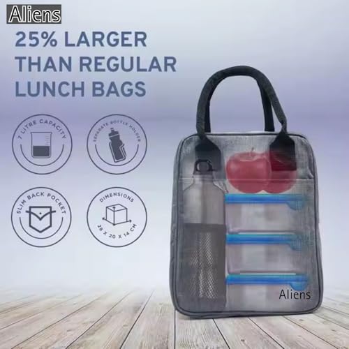 Image of Aliens Insulated Lunch /Tiffin /Travel /Storage Bag, Water-Repellent, Keeps Hot and Cold Lunch Box for Unisex - Office, Travel, School, College and Picnic Lunch Box & Bottle Pouch-Grey