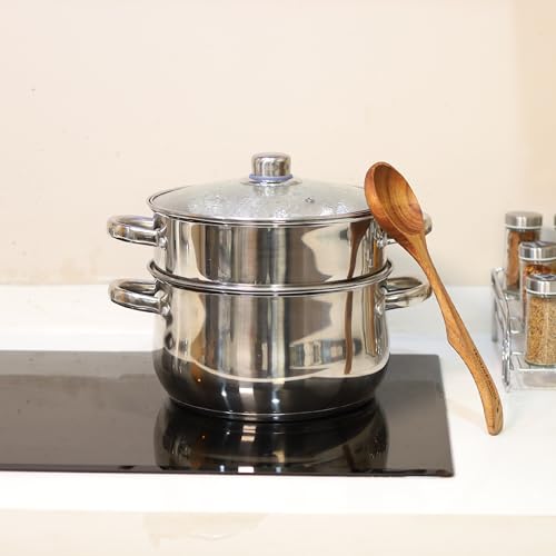 Buckingham 3 Tier Premier Steamer Set with Glass Lid Polished Mirror Finish Stainless Steel Ideal for Steamer Cooking Induction Compatible 18 Cm, Silver - Image 5