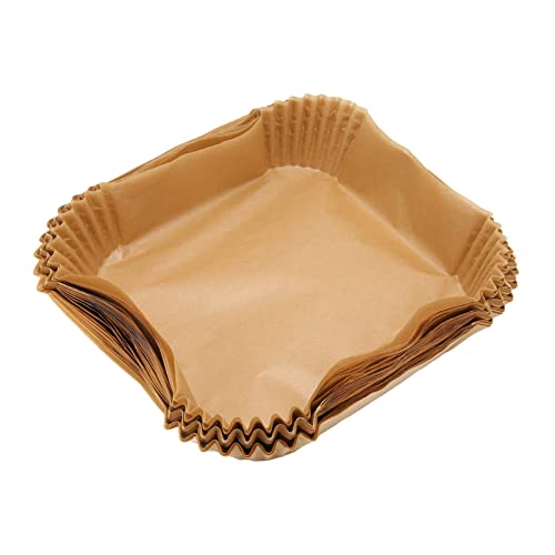Jeanoko 100PCS Fryer Disposable Paper Liners for 3~6L Fryer, Non Stick and OilProof, Square Air Fryer Liners for Microwave Frying Pan Cookware,Parchment Paper,6.7x6.7x1.8in (Wood
