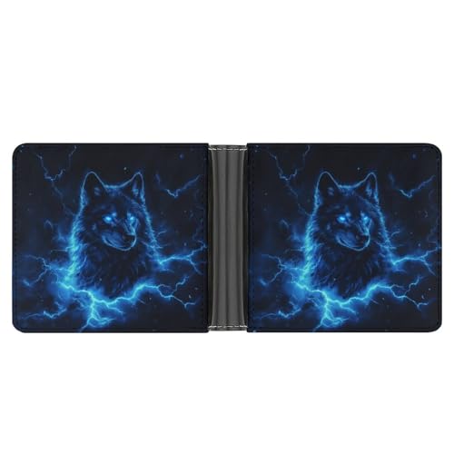 Black Wolf with Glowing Blue Eyes Soft PU Leather Bifold Wallet, Coin Purse Credit Pass Case, Durable Card-Holder Slim Billfold for Men Woman Money Storage3