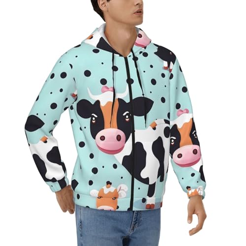 Sweat à manches longues pour homme avec fermeture éclair motif vache tendance
