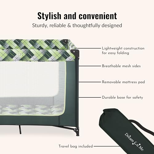 Image of Dream On Me Zoom Portable Playard in Green, Lightweight, Packable and Easy Setup Baby Playard, Breathable Mesh Sides and Soft Fabric - Comes with a Removable Padded Mat