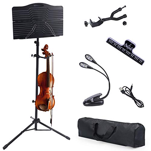 Klvied Sheet Music Stand with Violin Hanger, Portable Folding violin Stand, Foldable Music