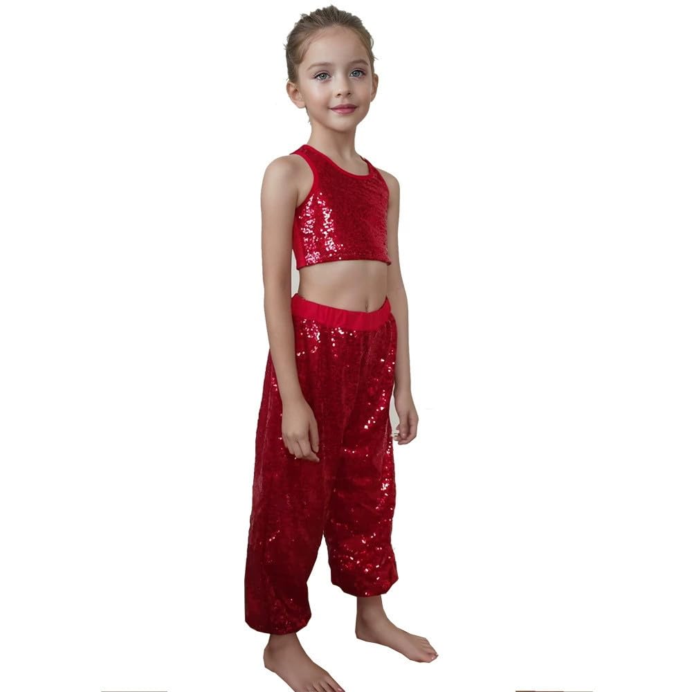 Pantaloni da jogging con paillettes luccicanti per ragazze con elastico in vita adatto per danza skateboard hip hop abbigliamento casual e feste
