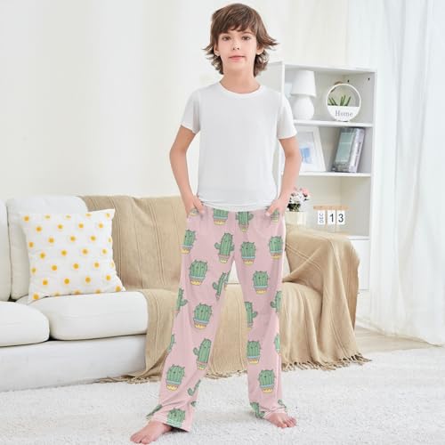 Boy's Lounge Pants Cartoon Cactus Cat Cool Print Kids Jogger Pants Elastic Waist Long Bottoms with Pockets 6-14 Y 5