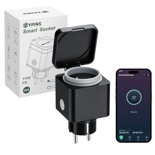 EYPINS Prise Connectée WiFi Extérieure IP54,Compatible avec Alexa Google Home, Commande à Distance via Application, Type E/F 16A, Pour Éclairage Jardin Pompe Fontaine 1PCS