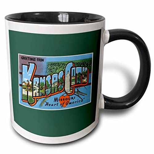 3dRose Greetings from Kansas City Missouri Heart 11oz Two-Tone Black Mug