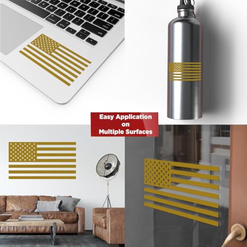 Image of American Flag Vinyl Decal USA Tactical Military Patriotic Subdued (Metallic Gold) (Set of 2) Premium Waterproof Vinyl Decal Stickers for Car Truck RV Helmet Bumper Window Laptop Rearview Mirror