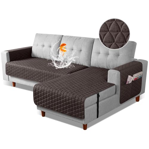 Image of TAOCOCO Sectional Couch Covers 100% Waterproof L Shaped Sofa Covers for Right Hand Facing Chaise Lounge, 2 Pieces Couch Cover L Shape Furniture Protector Slipcover for Pets Kids, Small /Chocolate
