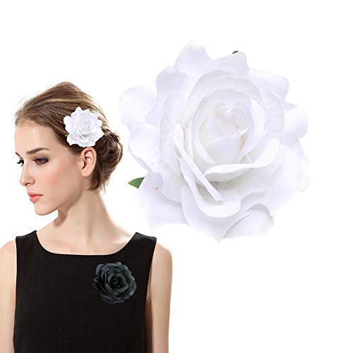 Pinza para cabello con flor blanca de tela miniatura 1