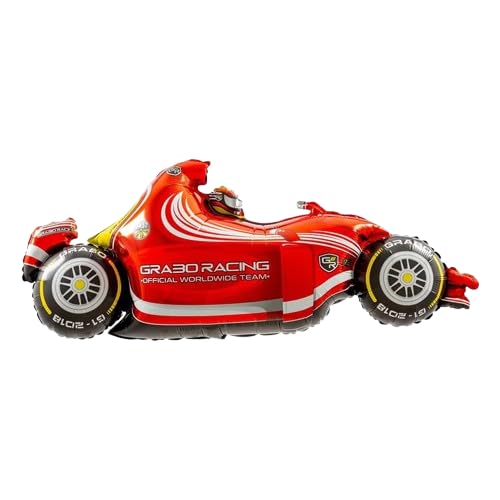 Image of Atpata Funky Hot Red Formula 1 Racing Car Foil Balloon Set with Checkered Theme Round Balloons & Red Yellow Star Balloons ? for Race Car Birthday Party Decorations & Racing Theme Celebrations